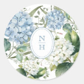 Dusty Blue Hydrangea Wedding Monogram ラウンドシール (正面)