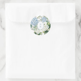 Dusty Blue Hydrangea Wedding Monogram ラウンドシール