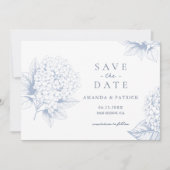 Dusty Blue Hydrangea Wedding Save the Date Card セーブザデート (正面)