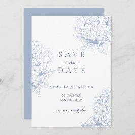 Dusty Blue Hydrangea Wedding Save the Date Card セーブザデート