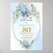 Dusty Blue Hydrangeas Boho Gold 80th birthday  ポスター (正面)