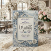 Dusty Blue Indigo Romantic Church Wedding 招待状