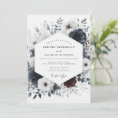 Dusty Blue Ink Wash Floral Wedding 招待状 (スタンド正面)