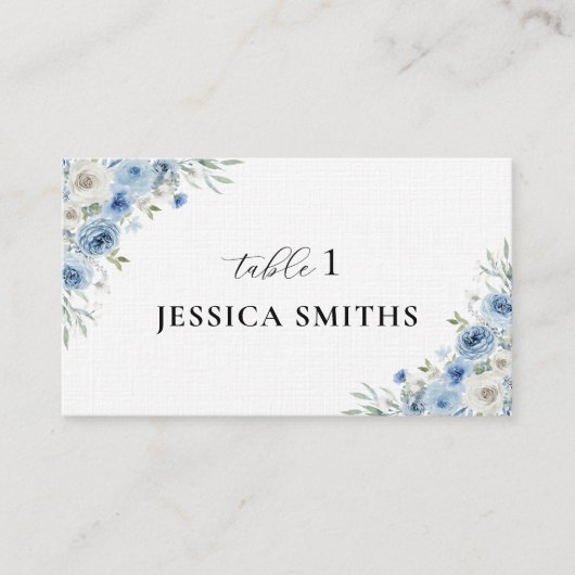 Dusty Blue Ivory Flat Place Card プレイスカード (正面)