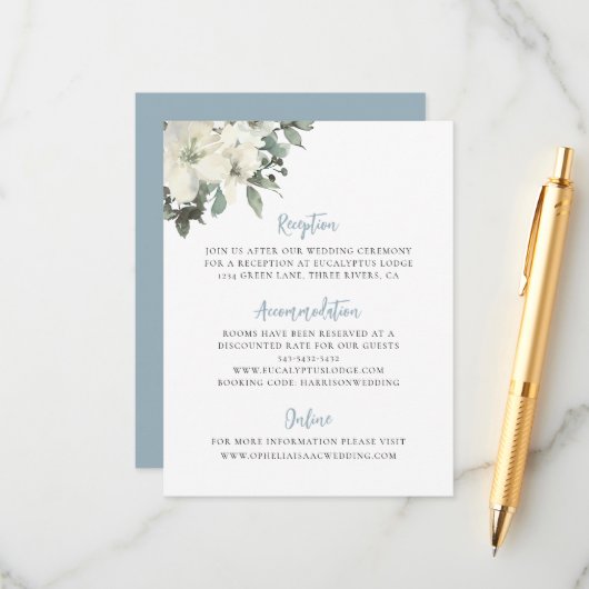 Dusty Blue Ivory Floral Wedding Enclosure Card エンクロージャーカード (正面/裏面インサイチュ)