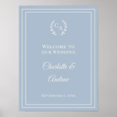Dusty blue ivory monogrammed wedding welcome ポスター (正面)