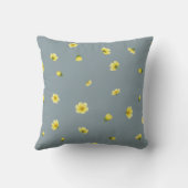 Dusty Blue Japanese Winter Cosmos Floral Pattern クッション (裏面)