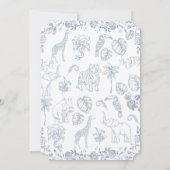 Dusty Blue Jungle Animals Toile Baby Shower  招待状 (裏面)