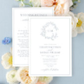 Dusty Blue Leafy Crest Monogram Details Wedding 招待状