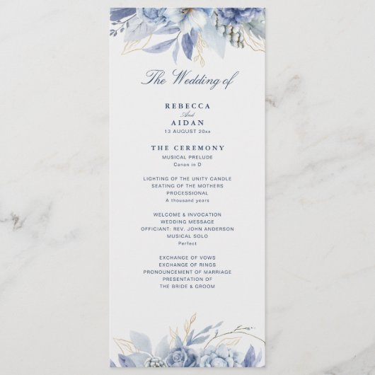  Dusty Blue & Light Blue Floral  Artwork wedding  プログラム (正面)