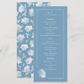 Dusty Blue Line Art Rose Dinner Courses Wedding メニュー (正面/裏面)