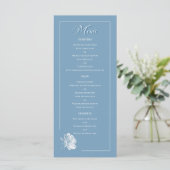 Dusty Blue Line Art Rose Dinner Courses Wedding メニュー (スタンド正面)