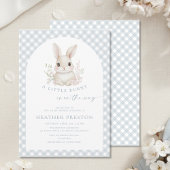 Dusty Blue Little Bunny Gingham Arch Baby Shower 招待状