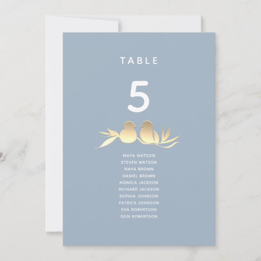 Dusty Blue Lovebirds Wedding Seating Card (正面)