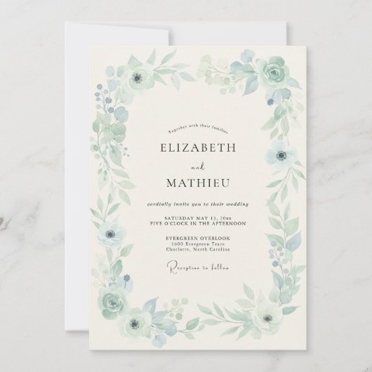 Dusty Blue Luminous Spring Wedding 招待状 (正面)