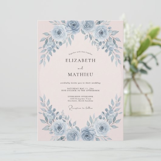 Dusty Blue Lush Springtime Wedding 招待状 (スタンド正面)
