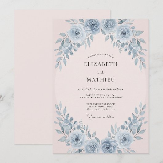 Dusty Blue Lush Springtime Wedding 招待状 (正面/裏面)