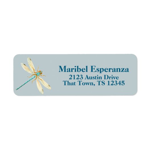 Dusty Blue Mariposa Dragonfly Address Label ラベル (正面)