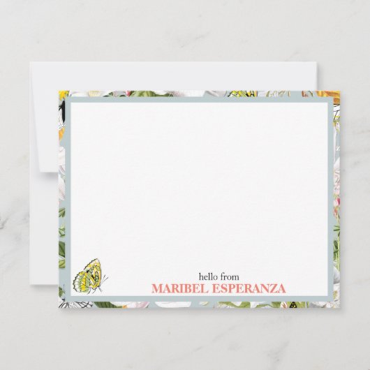 Dusty Blue Mariposa Personalized Flat Note Card ノートカード (正面)