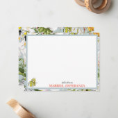 Dusty Blue Mariposa Personalized Flat Note Card ノートカード (正面/裏面インサイチュ)