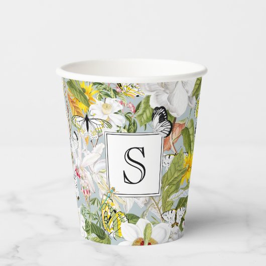 Dusty Blue Mariposa Vintage Monogrammed Paper Cup 紙コップ (正面)