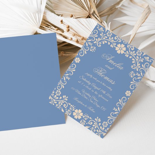 Dusty Blue Mexican Talavera Wedding  招待状