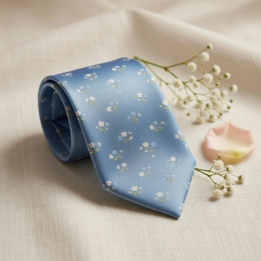Dusty Blue Micro Floral Wedding Pattern ネクタイ