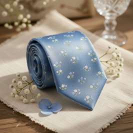 Dusty Blue Micro Floral Wedding Pattern ネクタイ