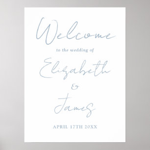 Dusty Blue Minimalistスクリプト結婚のウェルカムサイン ポスター