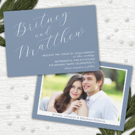 Dusty Blue Minimalistフォトスクリプエレガントト結婚の 招待状