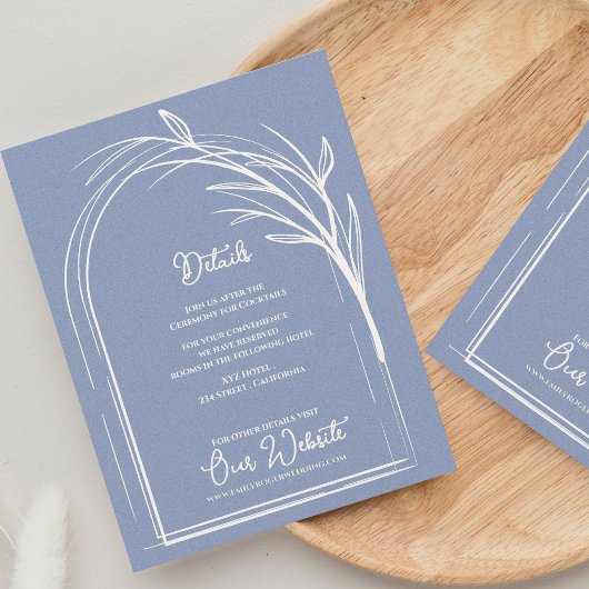 Dusty Blue Minimalist Arch Botanical Wedding エンクロージャーカード