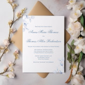 Dusty Blue Minimalist Botanical Elegant Wedding 招待状