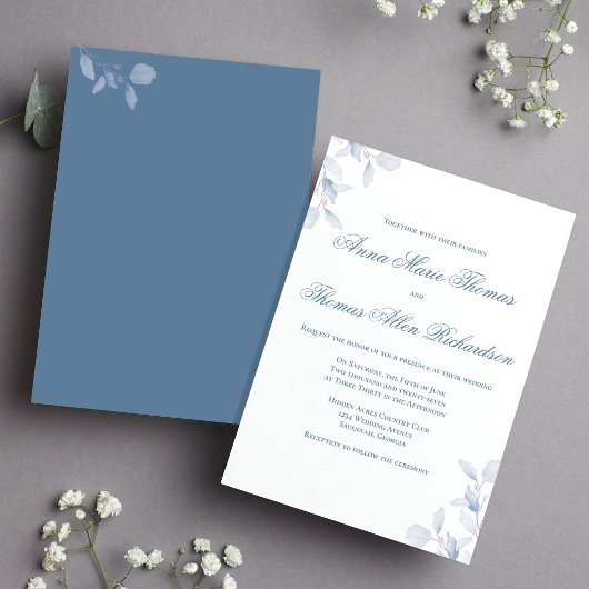 Dusty Blue Minimalist Botanical Elegant Wedding 招待状