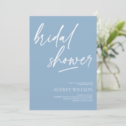 Dusty Blue Minimalist Bridal Shower Invitation 招待状 (スタンド正面)