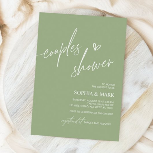 Dusty Blue Minimalist Couples Shower Invitation 招待状