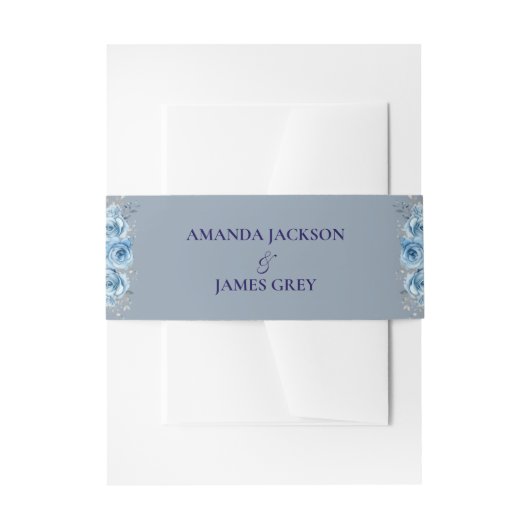 Dusty Blue Minimalist Custom Wedding Invitation 招待状ベリーバンド (正面例)