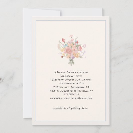 Dusty Blue Minimalist Elegant Bridal Shower  Invit 招待状 (正面)