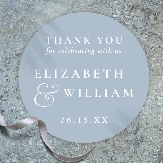 Dusty Blue Minimalist Monogram結婚's Thank You ラウンドシール