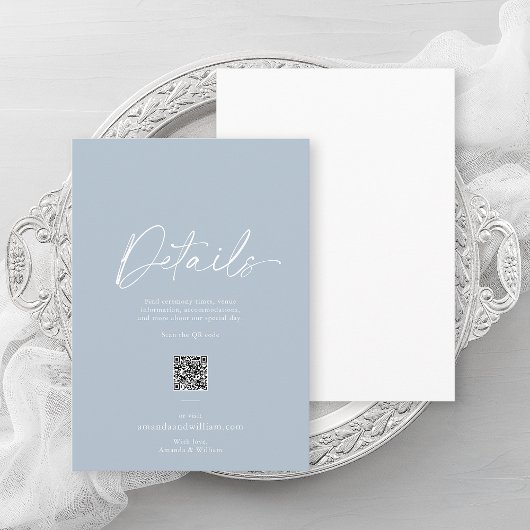 Dusty Blue Minimalist Wedding Details Card 招待状