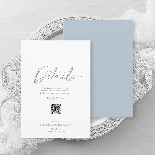 Dusty Blue Minimalist Wedding Details Card 招待状