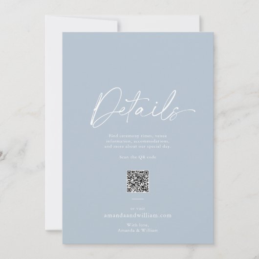 Dusty Blue Minimalist Wedding Details Card 招待状 (正面)