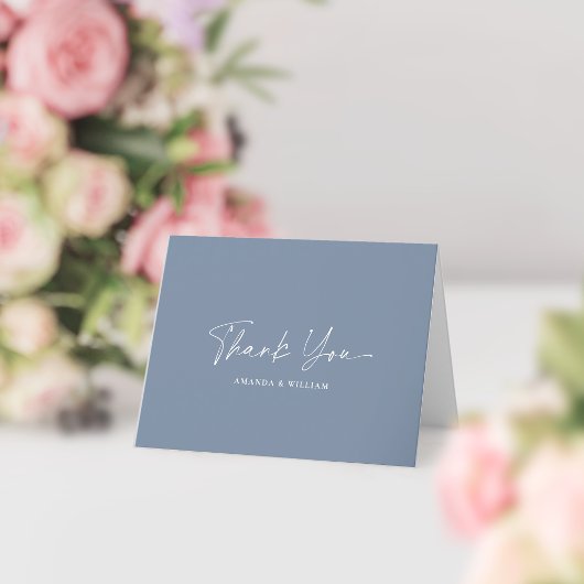 Dusty Blue Minimalist Wedding Thank You Card サンキューカード