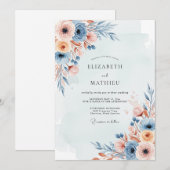 Dusty Blue Misty Botanical Wedding 招待状 (正面/裏面)