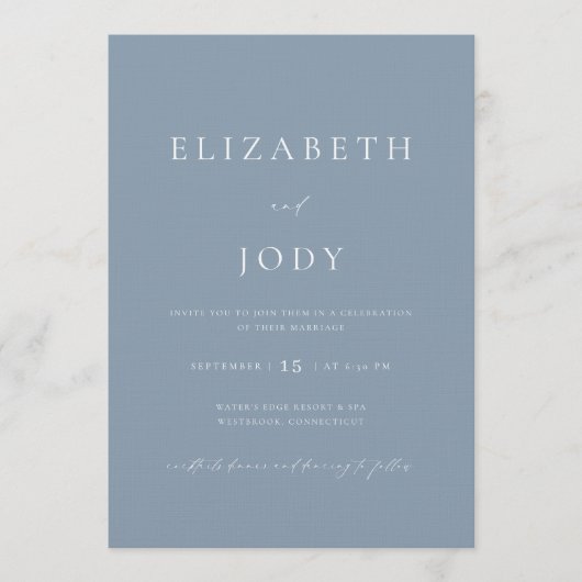 Dusty Blue Modern Minimalist Elegant Wedding 招待状 (正面)