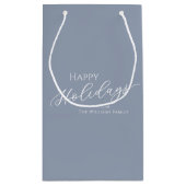 Dusty Blue Modern Minimalist Happy Holidays スモールペーパーバッグ (裏面)