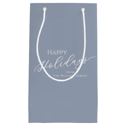 Dusty Blue Modern Minimalist Happy Holidays スモールペーパーバッグ (正面)