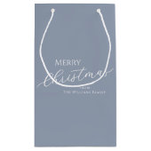 Dusty Blue Modern Minimalist Merry Christmas スモールペーパーバッグ (裏面)