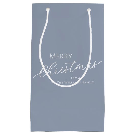 Dusty Blue Modern Minimalist Merry Christmas スモールペーパーバッグ (正面)