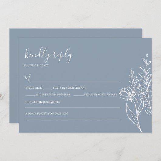 Dusty Blue Modern Minimalist Wedding Elegant 招待状 (正面/裏面)