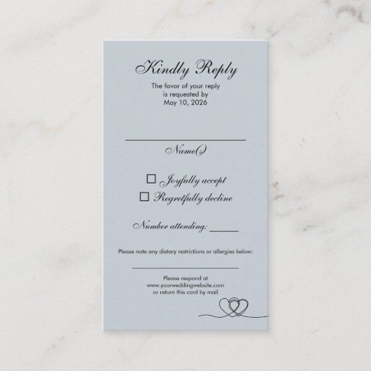 Dusty Blue Modern Mix and Match Wedding RSVP Card 名刺 (正面)